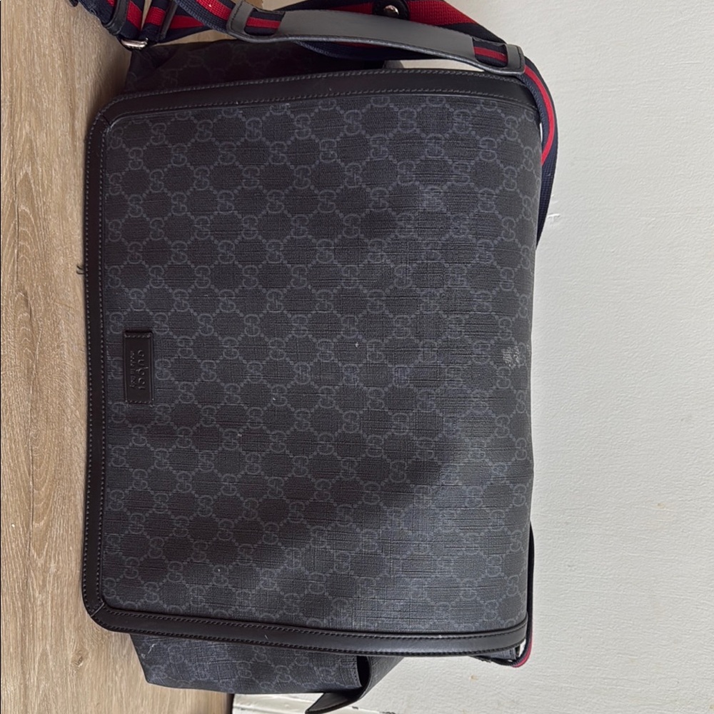Gucci Black Baby Bag with Geometric Pattern and Red Trim